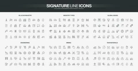 Industry Engineering Mining Global Issues Line Icons Stock Illustration
