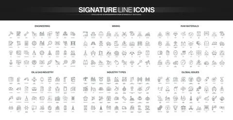 Industry Engineering Mining Oil Gas Global Icons Stock Illustration