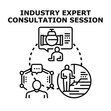 Industry expert consultation session discussing business strategy Stock Illustration
