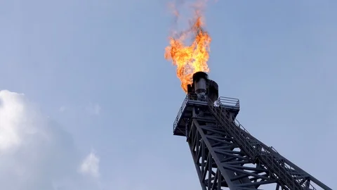 Industry Fire Burning On Flare Tip. Stock Footage 129537282