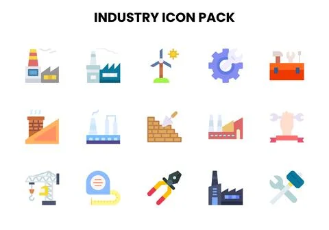Industry Flat Bundle Icons Pack Stock Illustration