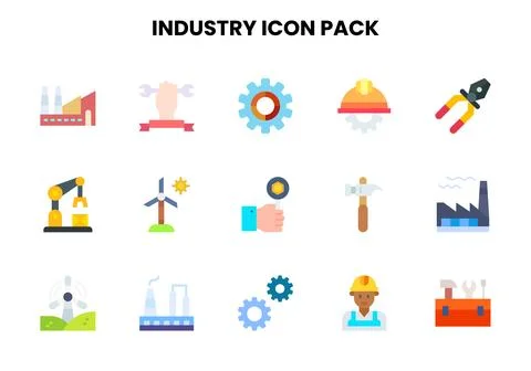 Industry Flat UI Icons Pack Stock Illustration