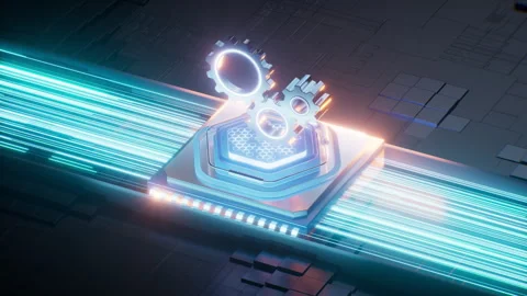 Industry gears with circuit board background, 3d rendering. Stock Footage 330486923