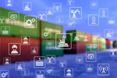 Industry icon pattern on container background. Stock Photos