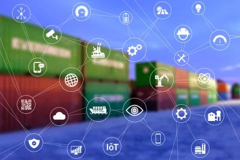 Industry icon pattern on container background. Stock Photos