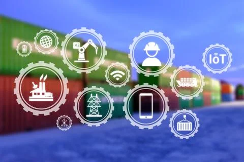 Industry icon pattern on container background. Stock Photos