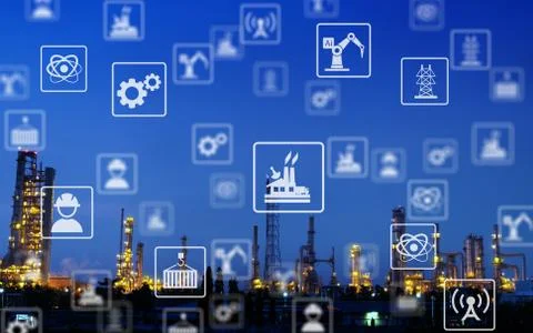 Industry icon pattern on industry background. Stock Photos