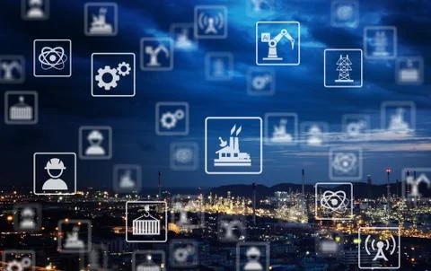 Industry icon pattern on industry background. Stock Photos