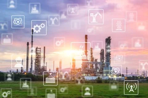 Industry icon pattern on industry background. Stock Photos