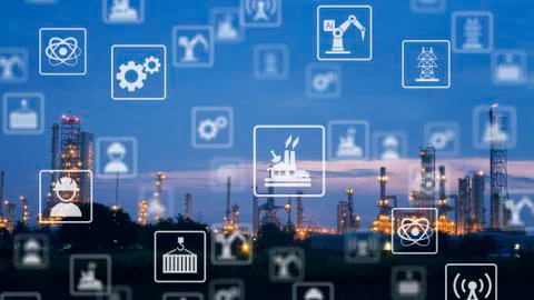 Industry icon pattern on industry background. Stock Photos