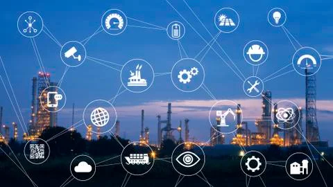 Industry icon pattern on industry background. Stock Photos