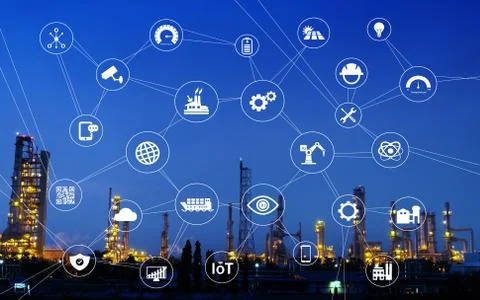 Industry icon pattern on industry background. Stock Photos