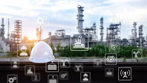 Industry icon pattern on industry background. Stock Photos