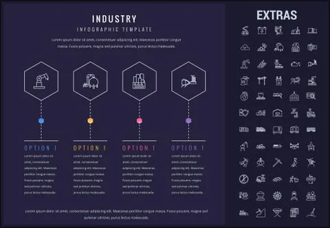 Industry infographic template, elements and icons. Illustrazione stock