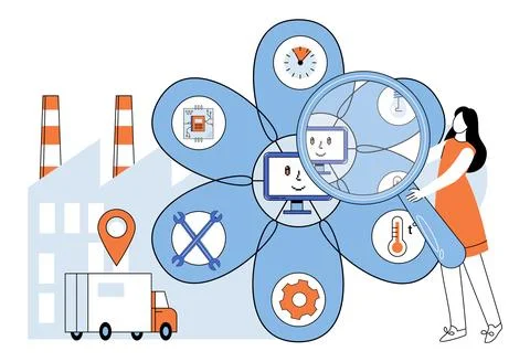 Industry iot. In business network, technology orchestrates symphony industrial Illustrazione stock