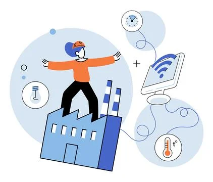 Industry iot. The internet things is silent architect, constructing framework Stock Illustration