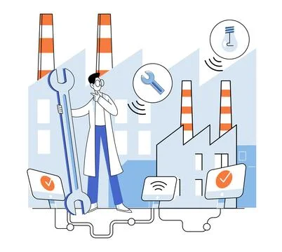Industry iot. Security is sentinel, standing guard over gates cyberspace 스톡 일러스트