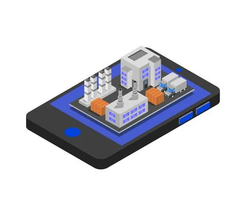 Industry on isometric smartphone in vector on a white background Stock Illustration