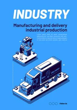 Industry isometric web banner, manufacturing. Stock Illustration
