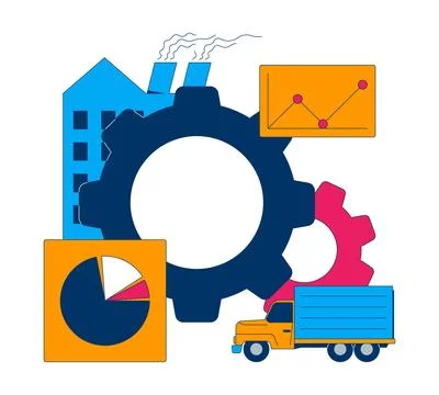 Industry, logistics and data analysis 2D illustration concept Illustrazione stock
