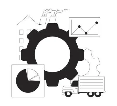 Industry, logistics and data analysis black and white 2D illustration concept Illustrazione stock