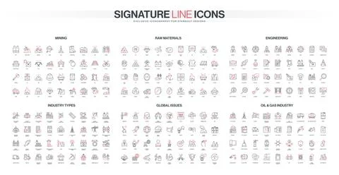 Industry Mining Engineering Global Issues Line Icons Stock Illustration