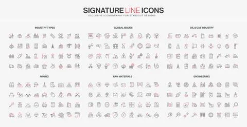Industry Mining Engineering Oil Gas Line Icons Stock Illustration