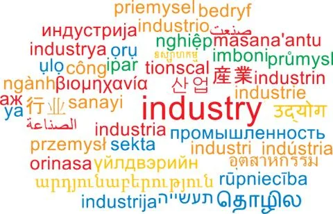 Industry multilanguage wordcloud background concept Stock Illustration