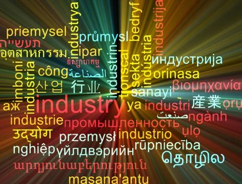 Industry multilanguage wordcloud background concept glowing Stock-Illustration
