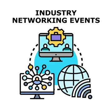 Industry networking events connecting professionals globally online Stock Illustration