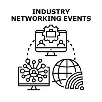 Industry networking events connecting professionals globally online Stock Illustration