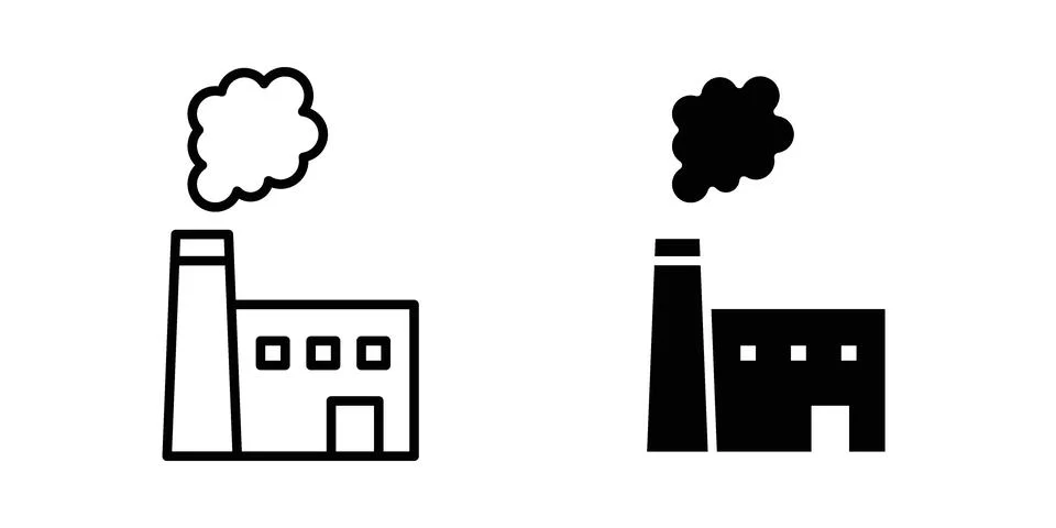 Industry pollution icon linear versions pack on white background Stock Illustration