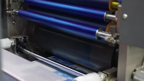 Industry printer close up. Industrial inkjet printer in operation. Stock Footage 329440982