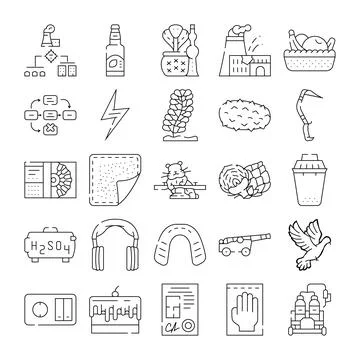 Industry production processing line art icons vector Illustrazione stock