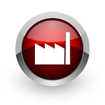 Industry red circle web glossy icon. Illustrazione stock