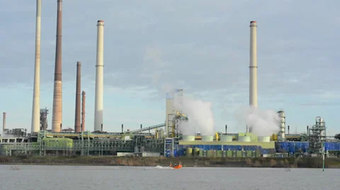 Industry on the river Stock Footage 33802278