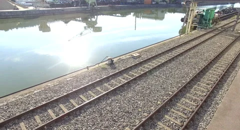 Industry river with train tracks, very urban and clear. Stock Footage 66344960