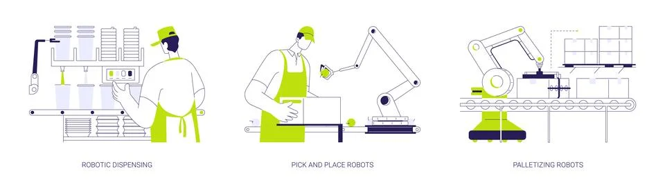 Industry robots abstract concept vector illustrations. Stock Illustration