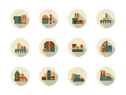 Industry round flat gray vector icons set Stock Illustration