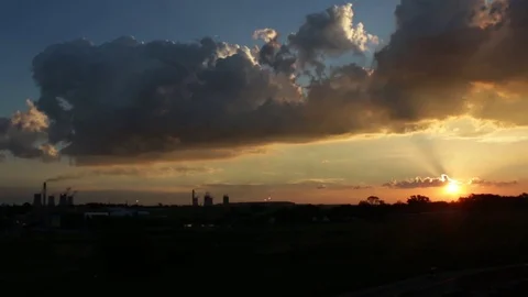 Industry Skyline 8857 Sunset Clouds Stock Footage 76477636