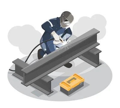 Industry Technician worker Welder working on two handymen Stock Illustration
