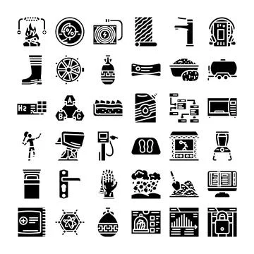 Industry technology equipment tools glyph icons set イラスト素材