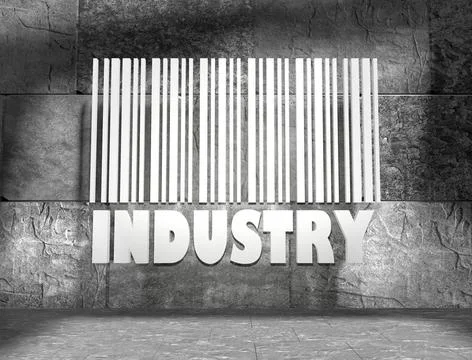 Industry text and bar code on concrete wall Industry word and bar code on ... Stock Photos