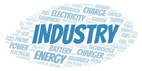 Industry typography word cloud create with the text only. Illustrazione stock