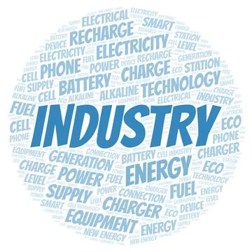 Industry typography word cloud create with the text only. Stock Illustration