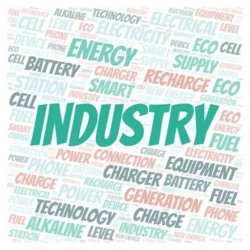 Industry typography word cloud create with the text only. Illustrazione stock