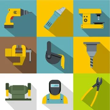 Industry work icons set, flat style Illustrazione stock