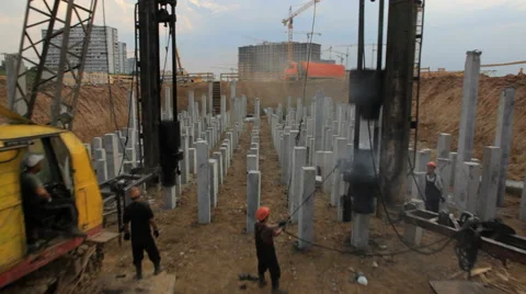 Industry,development and construction.Foundation laying, aerial shot Video stock 45595865