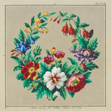 ï»¿Needlework pattern, circa 1870-1900, Germany, by L.W. Wittich. Acquisit Stock Photos