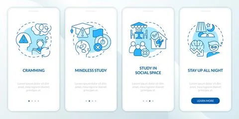 Ineffective ways to study blue onboarding mobile app screen Stock Illustration